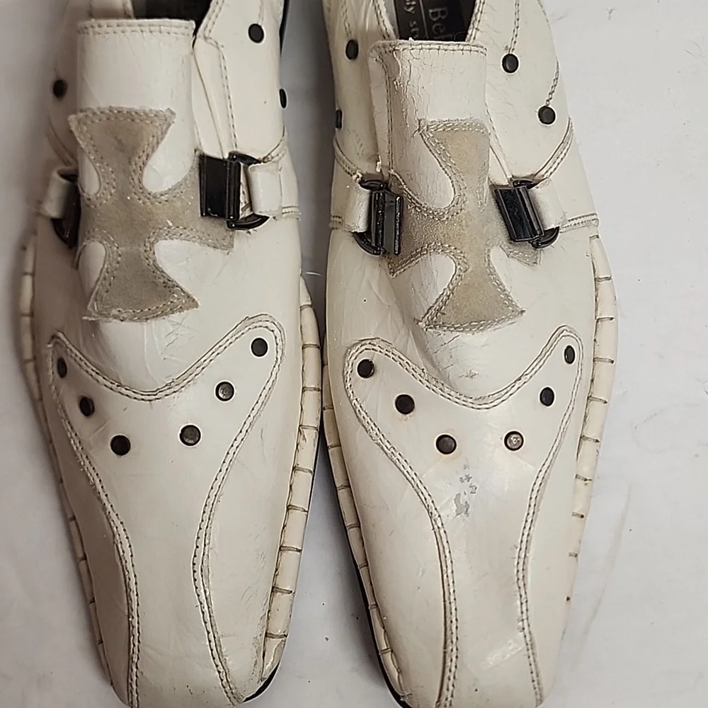 Aldo Bellini Italy Mens Off White Leather Studded Awesome Shoes Sz9 Renaissance